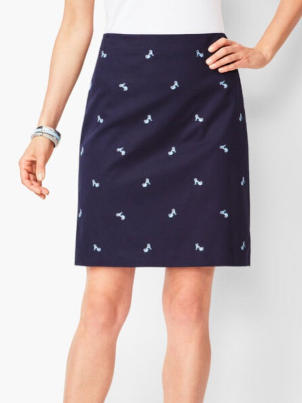 Talbots Navy Canvas Cotton A-Line Skirt Embroidered Scooter Butter Mom Preppy 16